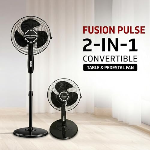 Image of Almonard Fusion Pulse 2-in-1 Pedestal & Table Fan 300mm | High Speed 2400 RPM | Full Copper Motor | Thermal Protection | 3 Speed | Small Stand Fan for Home & Office | 2 Year Warranty (Black)