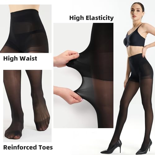 WiliW 2 Pairs Ultra Strong Tights for Women 10D Rip Resistant Sheer Pantyhose High Waist Control Top Tights4