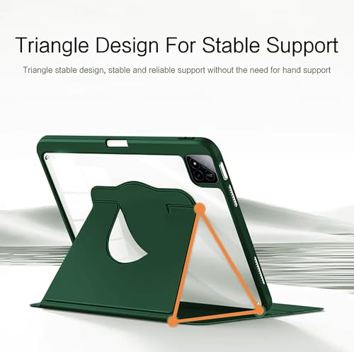 Image of TGK Rotating Case for Xiaomi Mi Pad 7 11.2 inch /Pad 7 Pro with Pencil Holder Trifold Stand Cover Clear Back (Forest Green)