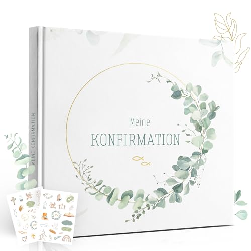 Legezon Gästebuch zur Konfirmation Hardcover mit Goldprägung 72 blanko Seiten für Glückwünsche & Fotos inkl. 2 Stickerbögen Erinnerungsbuch als Geschenk für Jungen & Mädchen