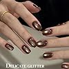 SXVME Cat Eye Soft Gel Press on Nails Short Coffin Shape, 30 Pcs Dark Brown Cat Eye False Nails Short Square, Sparkly Glitter Nails Press on, Bling Chrome Gel Stick on Nail for Women Small Sizes #2