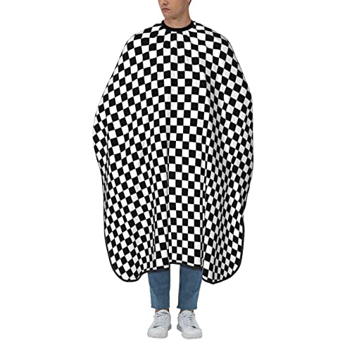 Unisex Barber Salon Cape Black and White Checkered Hair Cutting Cape with Adjustable Neck Hairdresser Cape for Hair Treatment