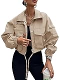 UEAL Womens Fall Fashion 2025 Cropped Zip Up Light Windbreaker Bomber Jacket Trendy Small Khaki