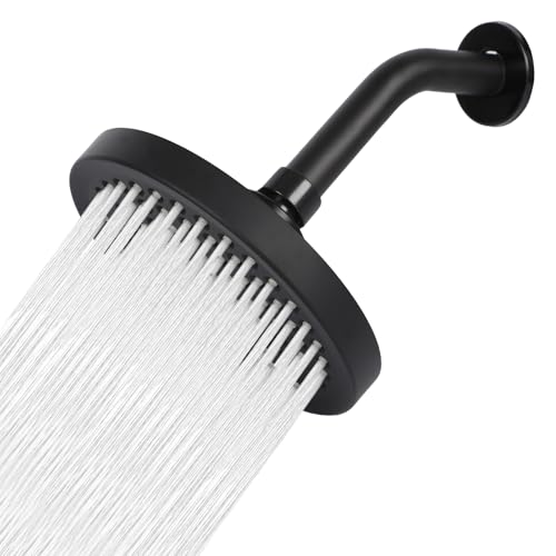 Juego de alcachofa de ducha de lluvia con brazo de ducha de 15 cm, 6 pulgadas, ajustable a 360°, cabezal de ducha ABS con acabado cromado para hotel, hogar, baño (negro)