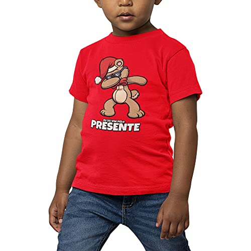 Camiseta Infantil Menino Menina Vim Pelo Presente Natal Urso Tamanho:8;Cor:Vermelho