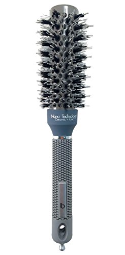 Round Ceramic Ionic Nano Technology Hair Brush by Better Beauty Products, 1.25 inch/32mm inch Barrel with Double Bristles, Boar and Nylon Bristles, Professional Salon Brush, Gray Color Combo