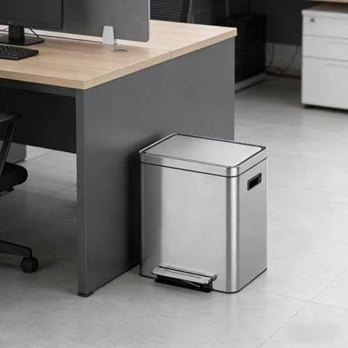 Caneca de basura rectangular con pedal y tapa, acero inox miniatura 7