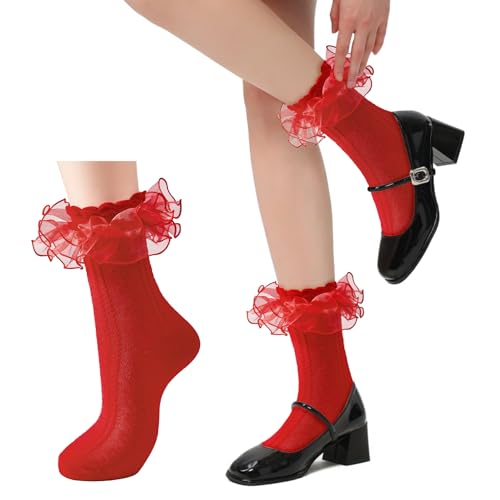 Image of Zando Women's Ruffle Socks Lace Frilly Ankle Socks - Soft Stretchy Cute for Dress Shoes, Sneakers, and Casual Outfits