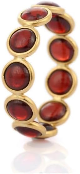 VR Jewels 5mm Natural Garnet Eternity Band Ring for Women in 18k Solid Yellow Gold | January Birthstone Gift for Her Birthday, Engagement, Wedding, Anniversary