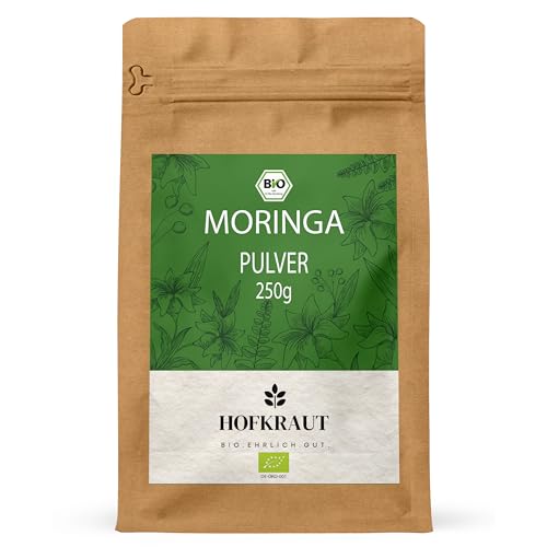 HOFKRAUT BIO Moringa Pulver 250g | 100% Rückstandskontrolliert | Rohkostqualität | Moringa Oleifera Blattpulver | Meerrettichbaum | Ideal für Smoothies, Säfte und Gesunde Rezepte