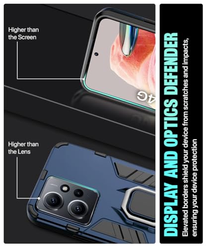 Image of WOW IMAGINE Shock Proof Back Case Mobile Cover for Xiaomi Redmi Note 12 4G | Back Cover Case (Tough Armor | Hybrid PC + TPU | Ring Holder & in-Built Kickstand | Blue)