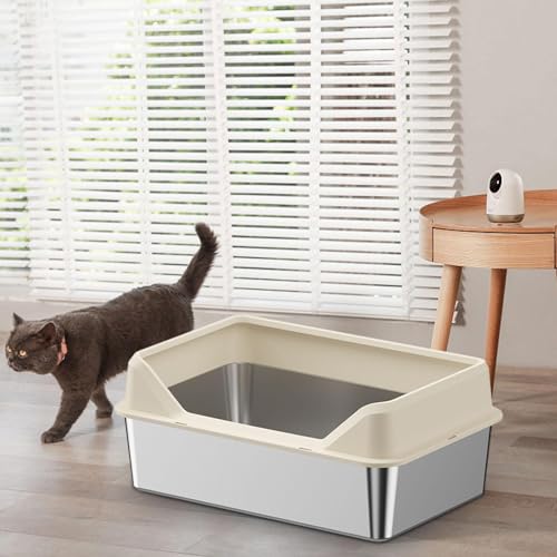 Bac à litière pour chat ouvert beige semi-fermé 50cm avec rebord anti-projections - 5