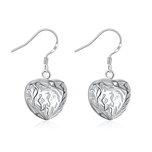 Heart Shaped Filigree Cage Fish Hook S925 Sterling Silver Plated Fashion Dangle Earrings for Women Elegant Love Texture Dangling Jewelry Gifts