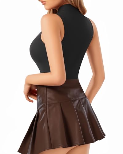 MANGOPOP Women's Mock Turtle Neck Sleeveless Tank Tops Bodysuit Leotard Clothing