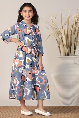 Image of Fashion Dream Girls Calf Length Abstract Printed Dress|Western Midi Dresses|Long Frock for Kids