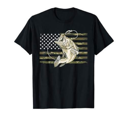 Fishing Camouflage US American Flag Bass Fish Fisherman Camo T-Shirt