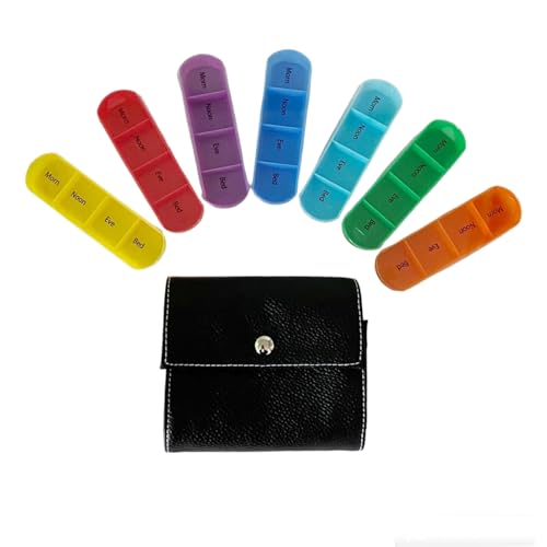 ルナリ ピルケース 1週間分 PUレザーケース付 携帯用 薬ケース 飲み忘れ防止 大容量 サプリケース 小分け 薬箱 ブラック (ブラック)