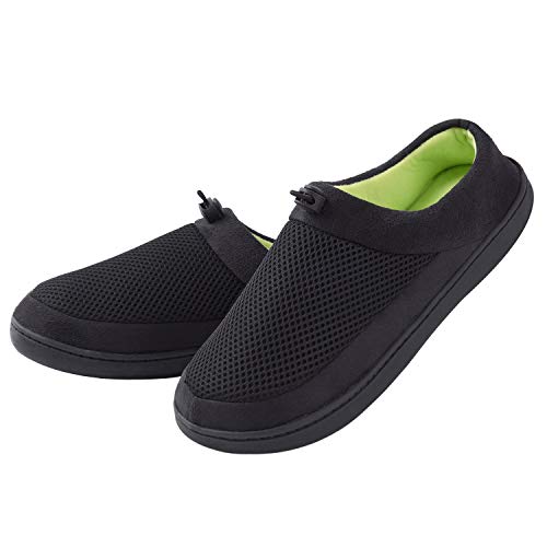 VONMAY Men's Slippers House Shoes Moccasin Breathable Memory Foam with Adjustable Drawstring Indoor Outdoor, Black, Size 10