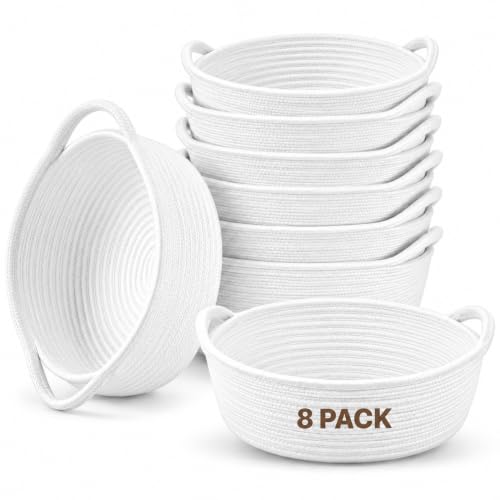 Image of 8 Packs Gift Baskets Empty, Small Woven Basket for Gifts,8 Bag & 24 Ribbons
