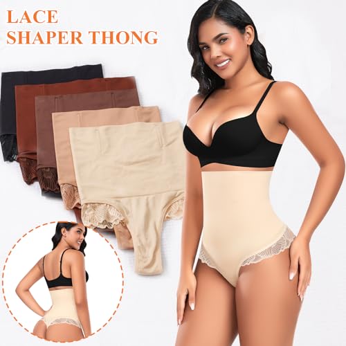 Tummy Control Thong Shapewear for Women Mid High Waisted Body Shaper Lace Shaping Thong Girdle Panty2
