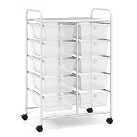 Costway Chariot De Rangement 15 Tiroirs En Pp Empilables Amovibles Tour De Rangement A Roulette Cadre En Metal Pour Ecole Bureau 63x37x87cm Roseblanc