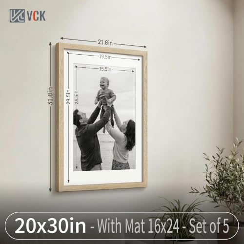Image of VCK 20x30 Poster Frame 5 Pack, Natural Wood, 16x24 Mat, for Gallery Wall