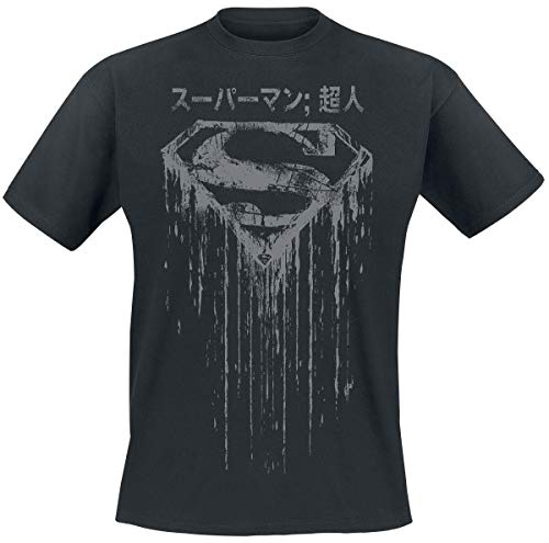 Superman Japanese Logo Men T-Shirt Black XL, 100% Cotton, Regular