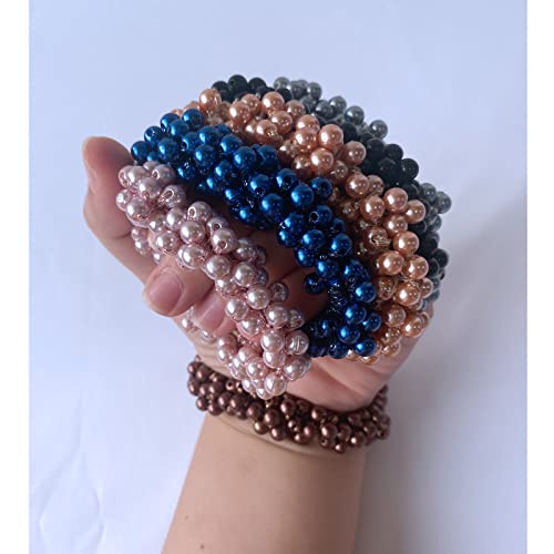 6 Pieces Hair Scrunchies Pearl Elastics Hair Ties Ring Rope Ponytail Holders Hair Accessories Hair Tie Bracelet Dual-Purpose Head For Women And Girls #TOP5