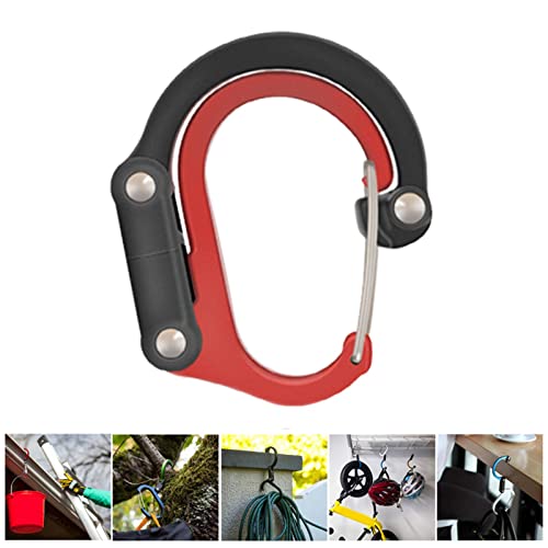 Almencla Carabiner Clip And Hook Shaped Multifunctional Buckle Lightweight Gear Clip Rotating Hook For Travel Climbing Leash Hiking Accessories, Red And Black #TOP4