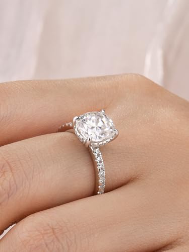 3.0 Carat Cushion Cut Moissanite Engagement Ring, D Color VVS1 Clarity, 925 Sterling Silver Simulated Diamond Ring for Women4