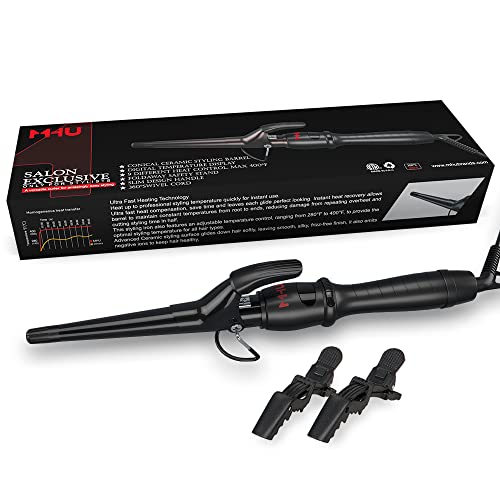 Tapered Hair Curling Wand 1/2-1 Inch Hair Curler add Short Clip and Cool Tip, Curling Iron with Ceramic Coating Barrel, Adjust Temp Settings & 60 Min Auto-Off, Black 