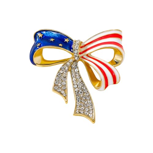 Image of MLEPUS Rhinestone Bow Brooch Brooch Pin for Women Men Fashion Elegant Vintage American Flag Patriotic Pin Lapel Pin Clothing Accessories Independence Day Gift