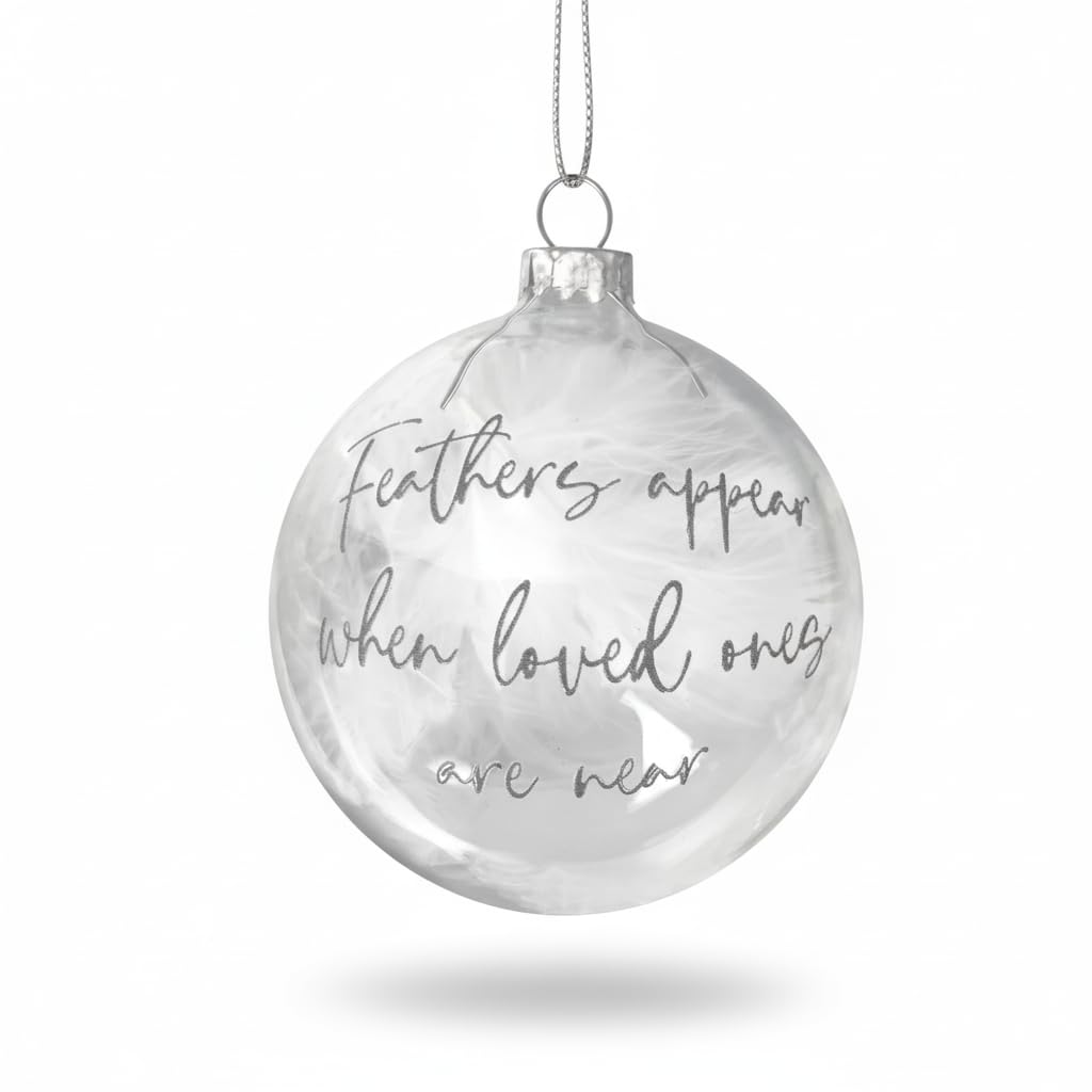 The Lovely Keepsake Company White Personalised Feather Memorial Bauble | "Feathers Appear When Loved Ones Are Near" Glass Christmas Ornament | Sympathy & Bereavement Gift