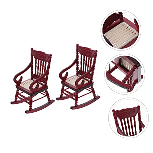 Foytoki 4 Pcs Model Chair Kids Furniture Household Gadgets Furniture Mini Rocking Chair Miniature Chair Model Mini House Accessory Wooden Rocking Chair Model Mini Chair Model #TOP4