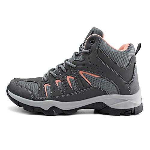 JABASIC Womens Mid Hiking Boots Lightweight Outdoor Trekking Shoes (8,Grey/Pink)