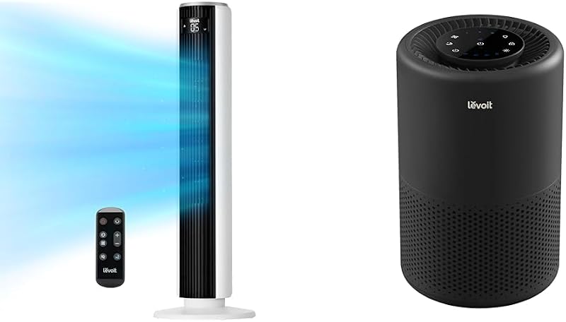 Paquete de ventilador y purificador de aire LEVOIT Tower para el hogar, el dormitorio y la habitación grande