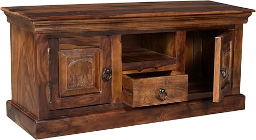Image of Solid Wood TV Entertainment Unit Finish Color - Provincial Teak Solid Wood TV Entertainment Unit Living Room & Office (Finish Color - Provincial Teak)