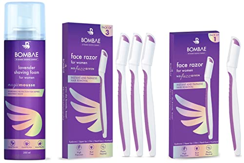 Image of Bombay Shaving Company Face Razor For Women | For Easy & Safe Facial Hair Removal, 3 count & Bombay Shaving Company Precision Face Razor (Pack Of 1) & DFH Ultra Sensitive Shaving Foam