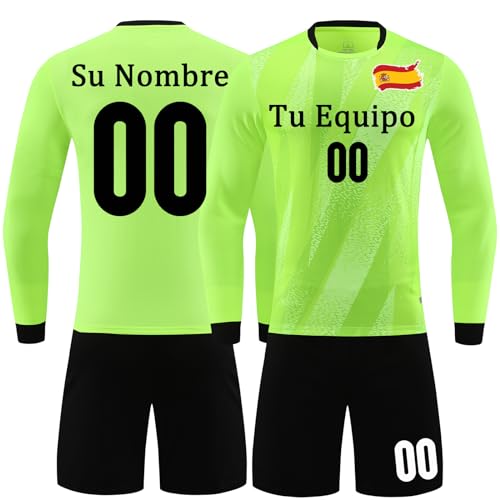 OPUTWDF Camiseta Portero Niño con Protecciones Camisetas Futbol Portero Personalizable Equipacion Portero con Nombre, Número, Logotipo del Equipo