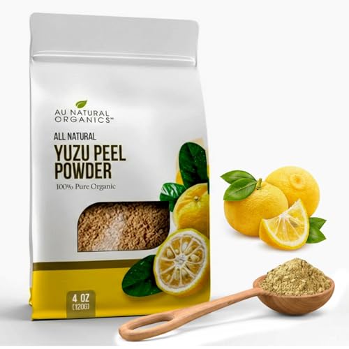 Au Natural Organics Yuzu Peel Powder – Improve Blood Flow Treatment | Muscle Relaxer | Sauce Spice | Powdered Yuzu for Hair, Nails & Skin | Immune System Booster, Lemon Bath Salts | 120 gm
