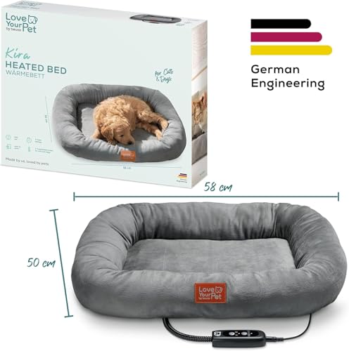 Beurer Love Your Pet Wärmebett Kira für Hunde und Katzen, elektrisch beheiztes Hundebett mit Timer, kuscheliges Katzenbett, Heizbett waschbar bei 30°C, Kratzfest und wasserdicht, 58 x 50 cm