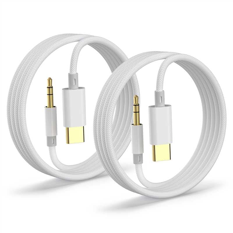 Aux to USB C, Aux Cord to USB C to 3.5mm Audio Headphone Jack Adapter [2 Pack,4FT], Hi-Fi DAC Dongle Aux Cord Compatible with iPhone 17/16/15 Pro Max,
