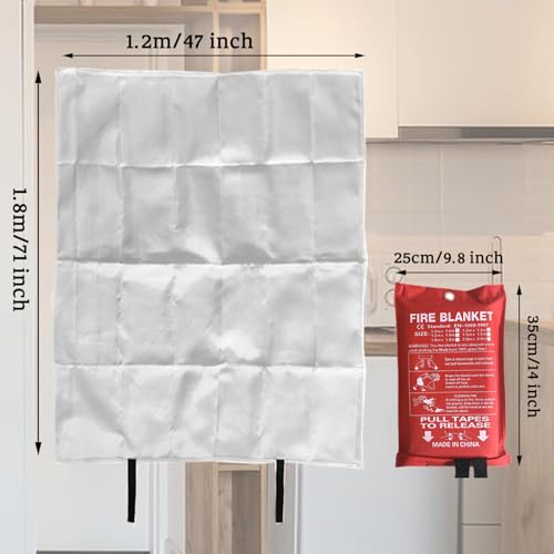 Image of Fiberglass Fire Blanket with Flame-Retardant Cotton Tapes,Emergency Fire Blankets for Home,Kitchen,Car,Hotel,47x71Inches, with Gloves,Safety Equipment Kitchen fire Extinguisher