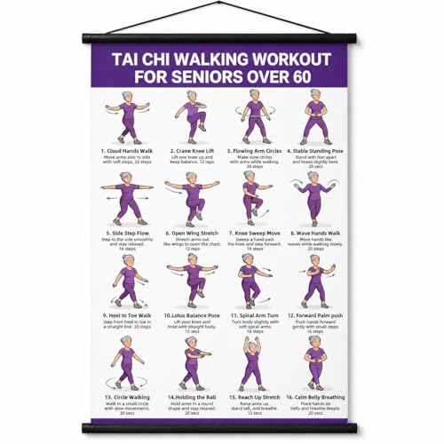 Lionpower Tai Chi Walking Workout for Seniors - Tai Chi Walking Chart & Exercise Guide Poster - Tai Chi for Beginners Instructional Wall Decor - Balance & Mobility Training for Elderly (16 x 24 inches)