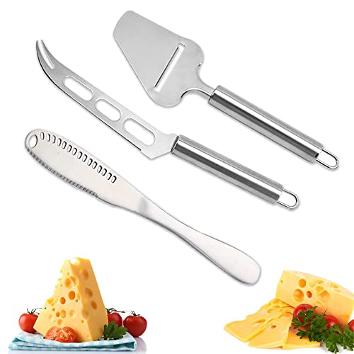 CaiYuanGJ 3 Piezas Cortador de Queso, Acero Inoxidable Cuchillo para Queso, Juego de Cuchillos para Queso, Cortador de Queso de Acero Inoxidable, Set de Cuchillos para Queso, para Queso y Mantequilla