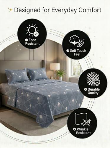 Image of Mafatlal 125 GSM Merino Double Bedsheet with Pillow Covers |90 x 100 Inches | Soft, Breathable & Lightweight | Grey