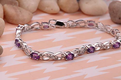 Dazzlingrock Collection Real Oval Cut Amethyst & Round Cut White Diamond Ladies Infinity Link Tennis Bracelet, Sterling Silver3