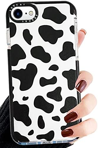 Abbery Designed for iPhone 6/6S/7/8/SE 2020/SE 2022 Case Cow, Cute Clear with Cow Print Pattern Design Soft Silicone TPU Sturdy Shockproof Protective Woman Girls Aesthetic Phone Case Cover