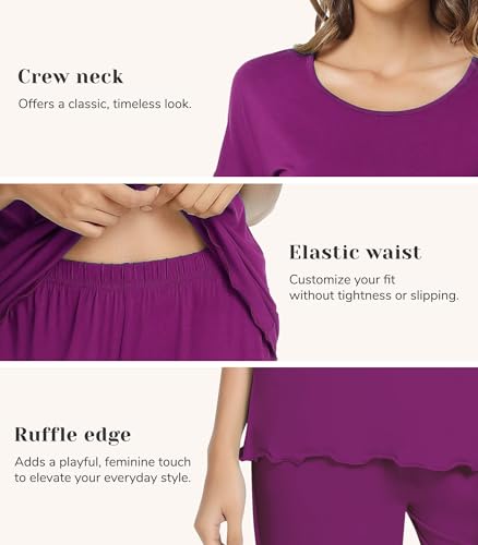 Image of NACHILA Women's Bamboo Viscose Pajama Sets Summer Cooling Short Sleeve Capri Soft Pjs Night Sweats Moisture Wicking Sleepwear