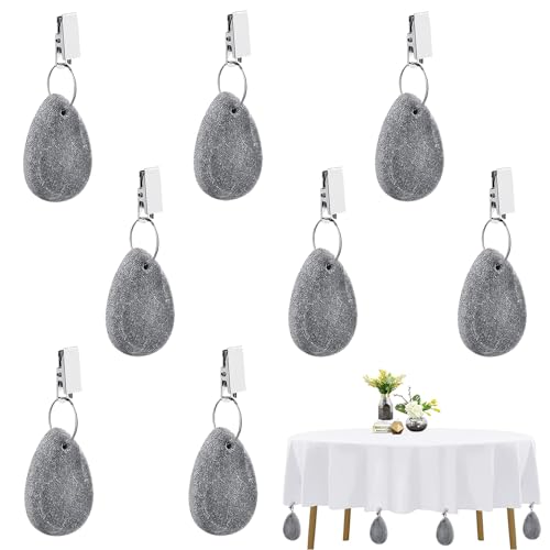 Newtic 8 Stück Tischdeckenbeschwerer Naturstein mit Klammer, Marmor Tischdeckengewichte, Extra Schwer Tischdecke Gewichte, für Draußen Hochzeit Picknick Garten Party